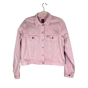 Retro Denim Jacket L Pink Jean Classic Western Boho Chic Preppy Neutral 80s